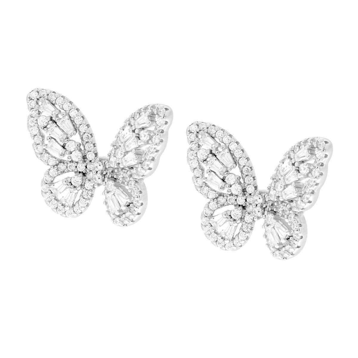 Orecchini Farfalla con Cubic Zirconia Bianchi in ARGENTO 925 Galvanica Rodio