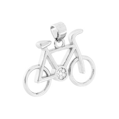 Ciondolo Bicicletta con Cubic Zirconia Bianchi in ARGENTO 925 Galvanica Rodio