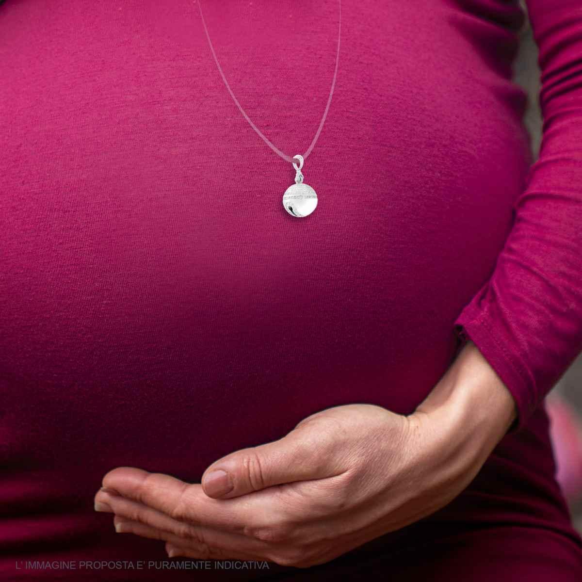 Ciondolo Chiama Angeli Sonaglio 13 mm con Cubic Zirconia Bianchi in ARGENTO 925 Galvanica Rodio