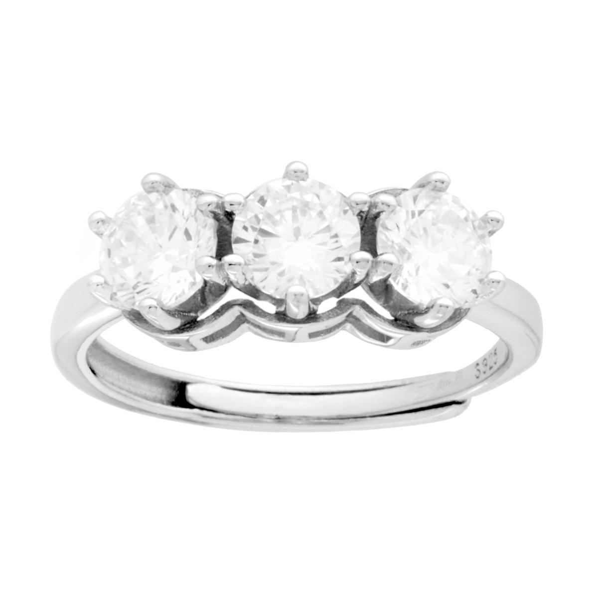 Anello Trilogy con Cubic Zirconia Bianco mm 5 in ARGENTO 925 Galvanica Rodio