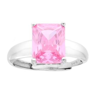 Anello Solitario Rettangolo Cubic Zirconia Rosa in ARGENTO 925 Galvanica Rodio
