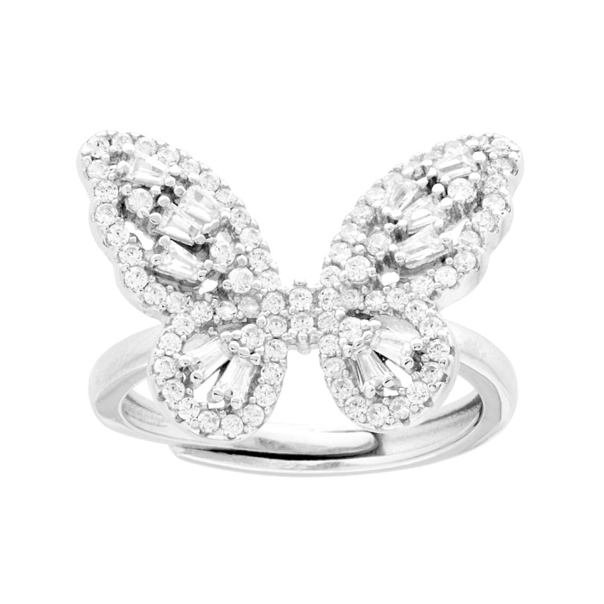Anello Farfalla con Cubic Zirconia Bianchi in ARGENTO 925 Galvanica Rodio