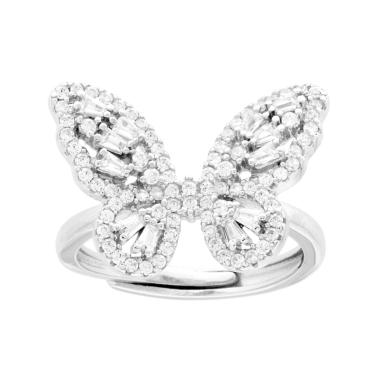 Anello Farfalla con Cubic Zirconia Bianchi in ARGENTO 925 Galvanica Rodio