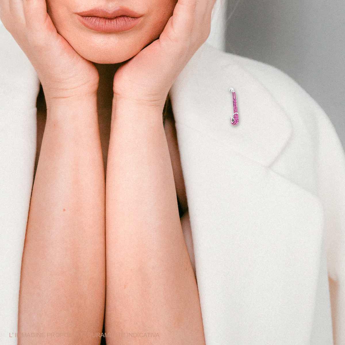 Spilla Balia con Cubic Zirconia Rosso Rubino in ARGENTO 925 Galvanica Rodio
