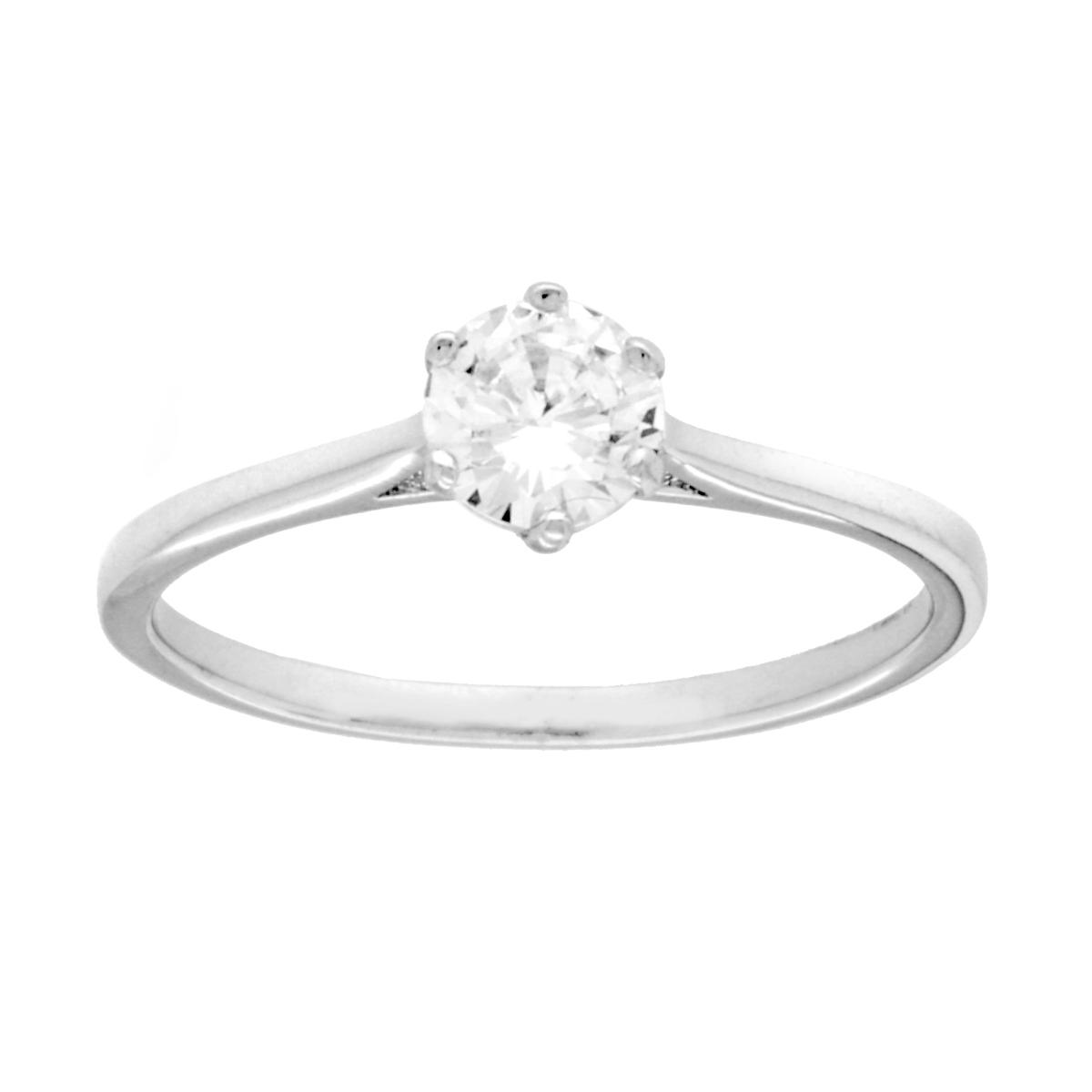 Anello Solitario con Cubic Zirconia Bianco mm 5 in ARGENTO 925 Galvanica Rodio