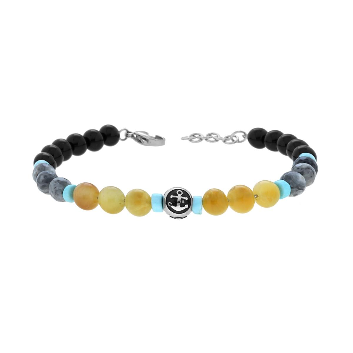 Bracciale Catena con Pietre Naturali Multicolor e Sfera con Ancora in ACCIAIO