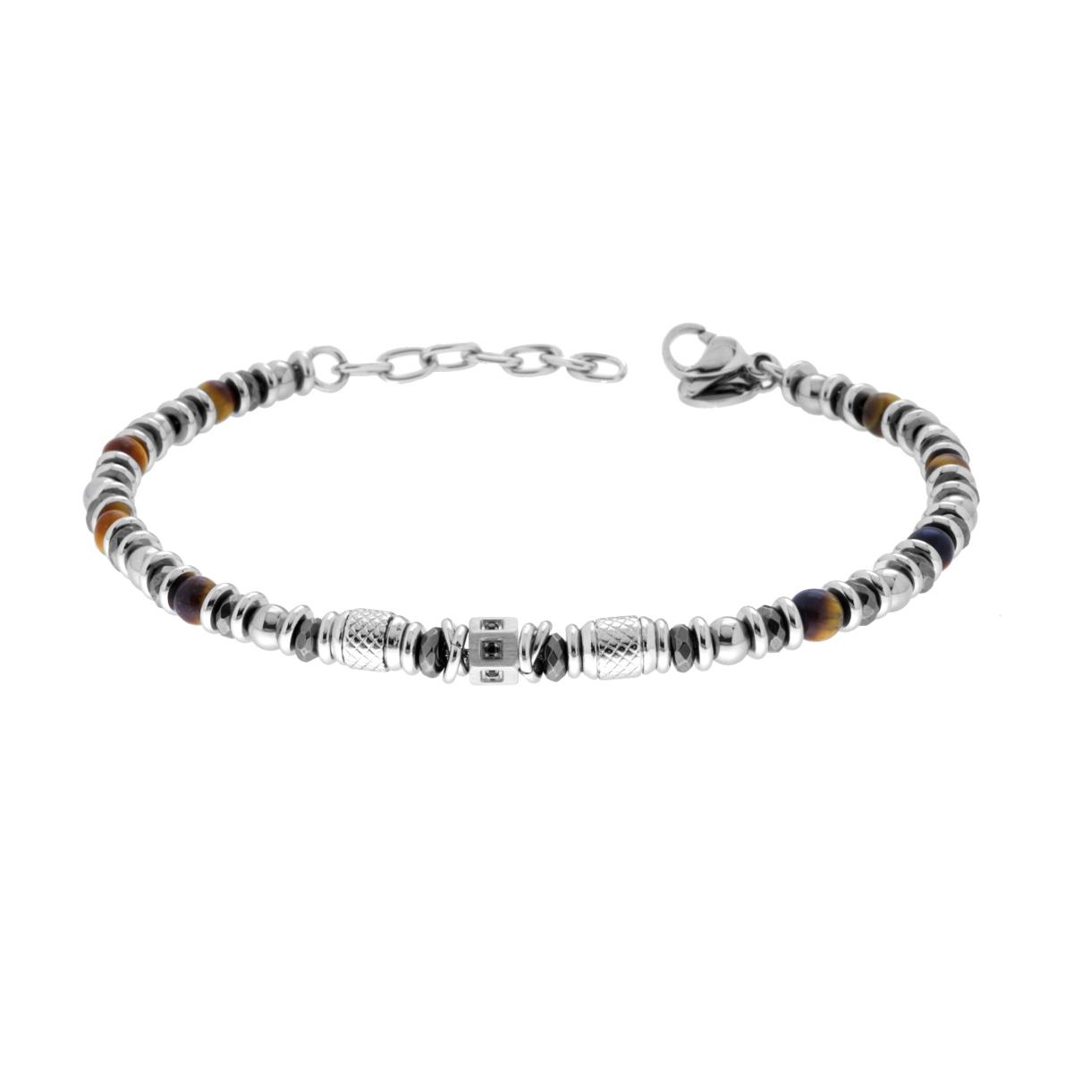Bracciale Catena con Pietre colore Occhio di Tigre Crystal Nero e Accessori in ACCIAIO