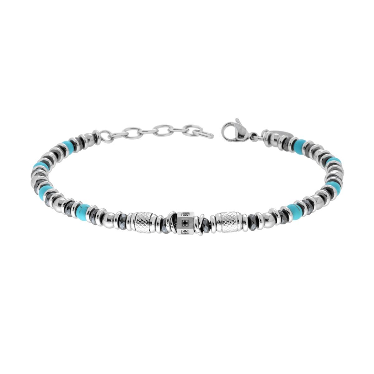 Bracciale Catena con Pietre colore Turchese Crystal Nero e Accessori in ACCIAIO