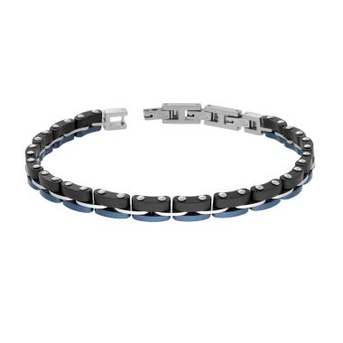 Bracciale Uomo Maglia Imperniata in Ceramica Blu e Nero in ACCIAIO