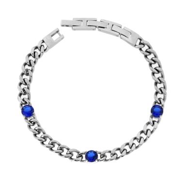 Bracciale Uomo Catena Grumetta con Tondi Crystal Blu Zaffiro in ACCIAIO