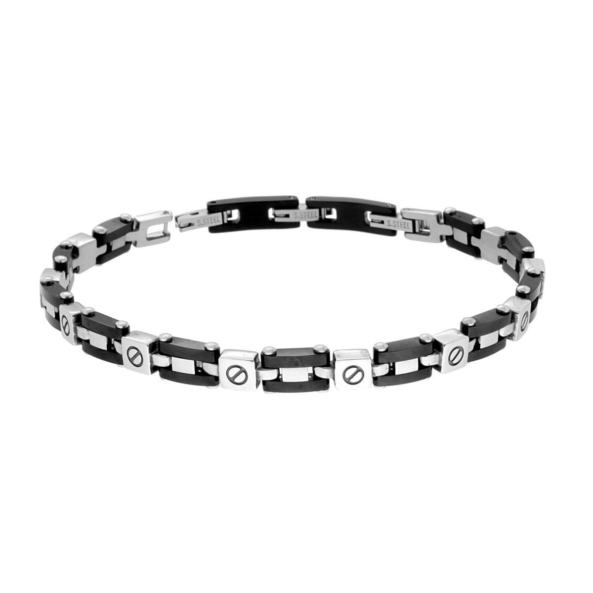 Bracciale Uomo Maglia Imperniata altenata Nero in ACCIAIO