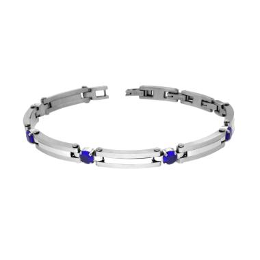 Bracciale Uomo Maglia Imperniata con Crystal Blu in ACCIAIO
