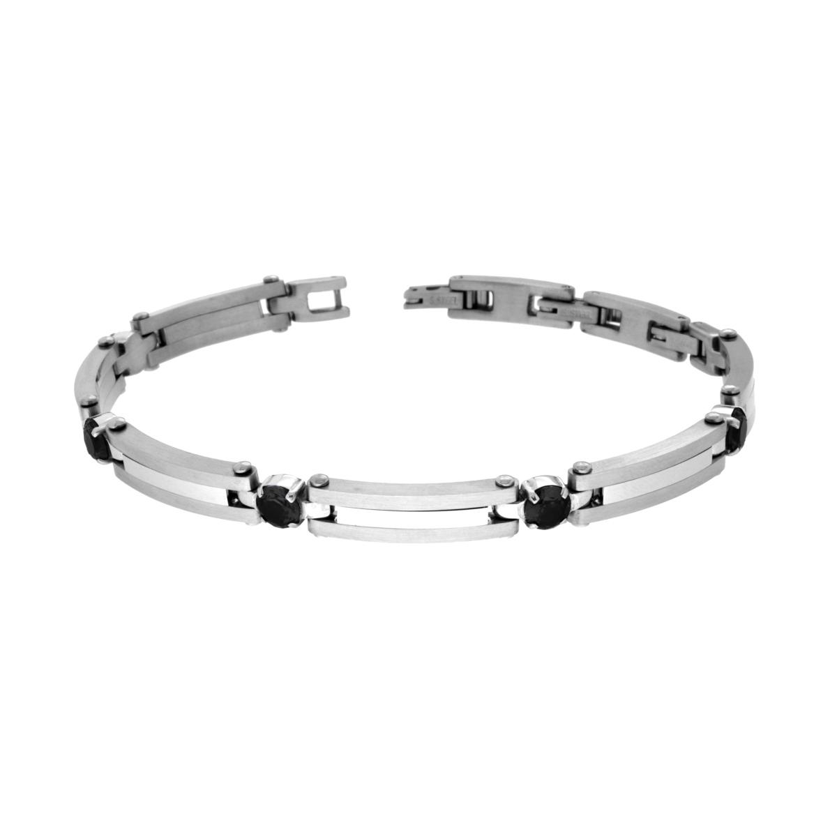 Bracciale Uomo Maglia Imperniata con Crystal Neri in ACCIAIO