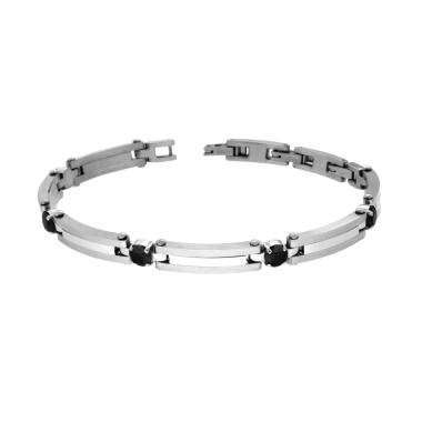 Bracciale Uomo Maglia Imperniata con Crystal Neri in ACCIAIO