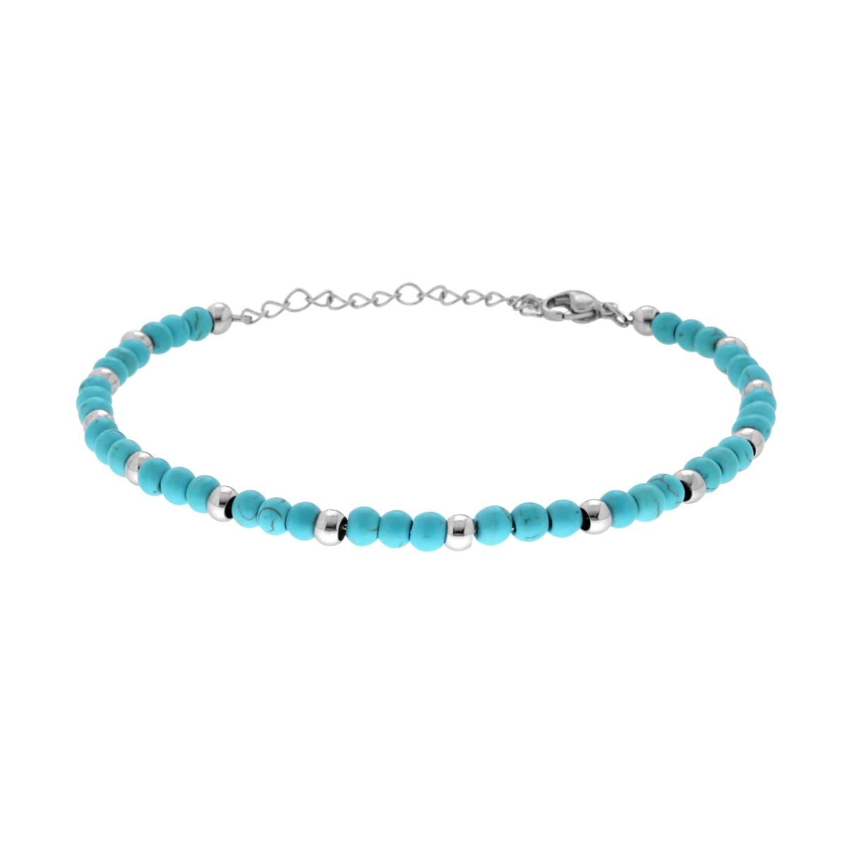 Bracciale Catena con Pietre colore Turchese e Palline in ACCIAIO