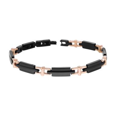 Bracciale Uomo Maglia Imperniata Nero e Rosa in ACCIAIO colore Nero