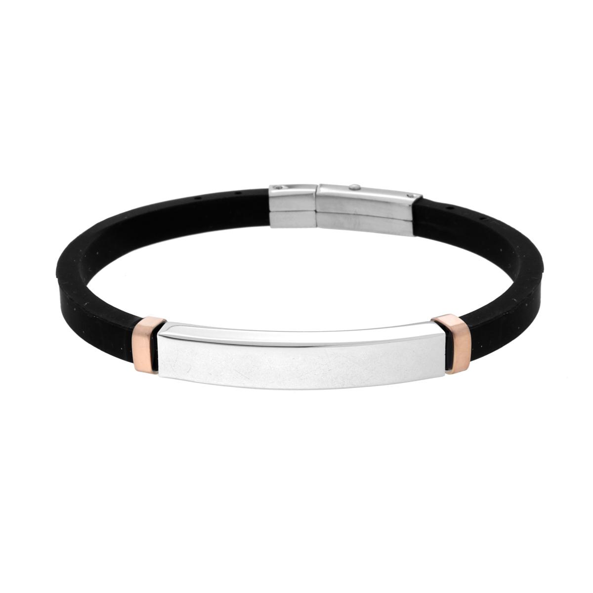 Bracciale Uomo in Caucciu PVC Nero con Targa e Accessori in ACCIAIO