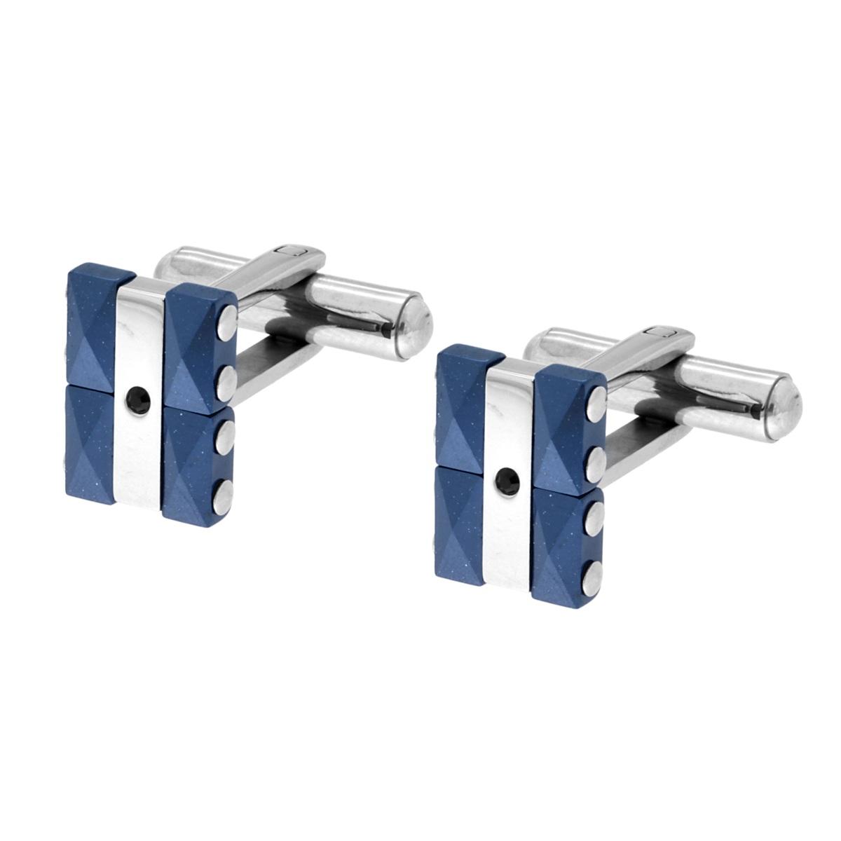 Accessori Gemelli Uomo Rettangolare mm 10 x 13 Ceramica Blu e Crystal Nero in ACCIAIO