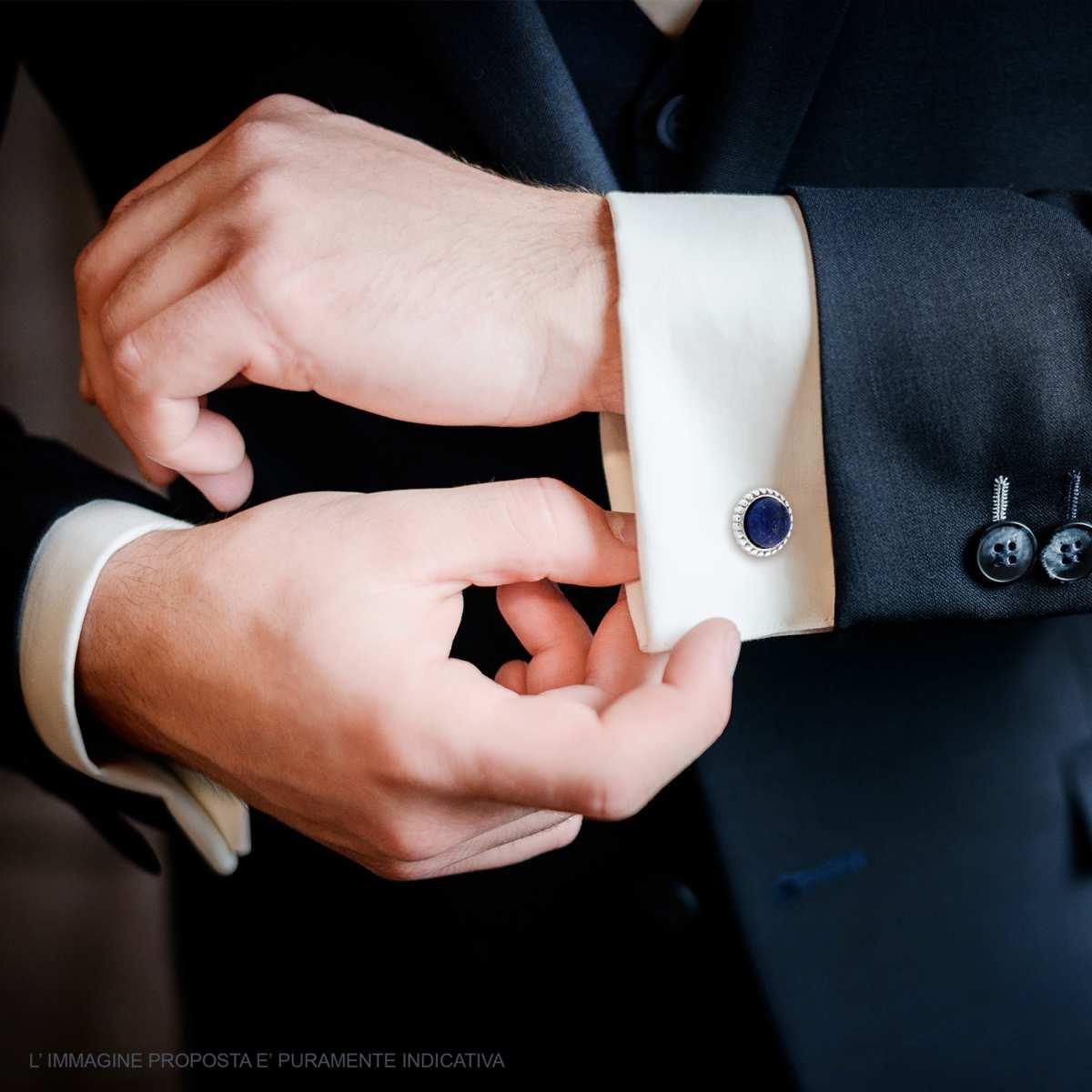 Accessori Gemelli Uomo Tondo con Pietra color Lapislazzuli mm 14 in ACCIAIO