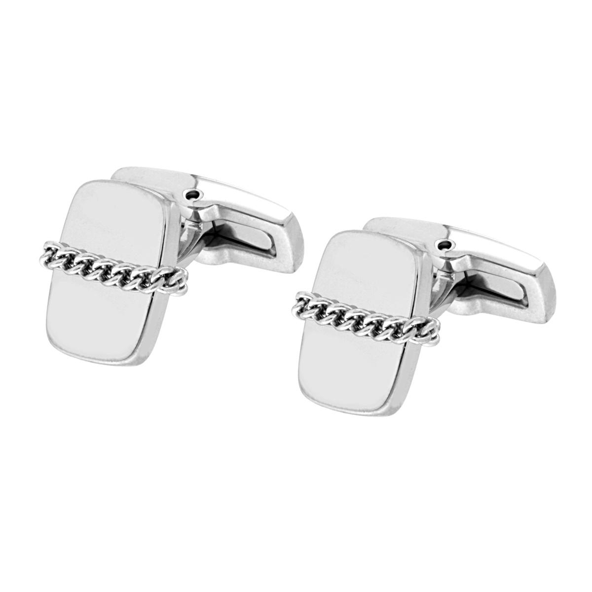 Accessori Gemelli Uomo Rettangolare con Catena Grumetta mm 13 x 15 in ACCIAIO