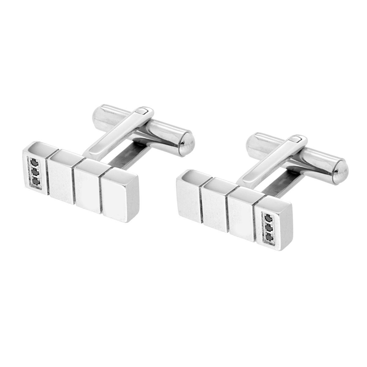 Accessori Gemelli Uomo Rettangolare con Crystal Neri mm 6 x 18 in ACCIAIO