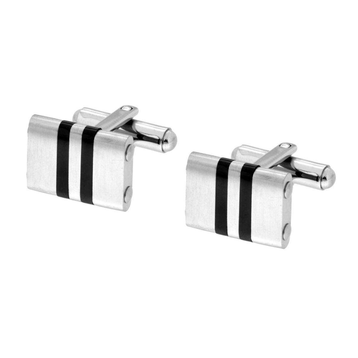 Accessori Gemelli Uomo Rettangolare con Strisce Nere mm 12 x 17 in ACCIAIO