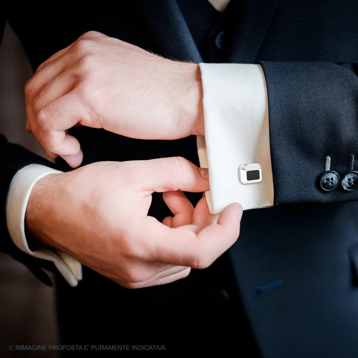 Accessori Gemelli Uomo Rettangolare mm 13 x 16 con effetto Fibra di Carbonio in ACCIAIO