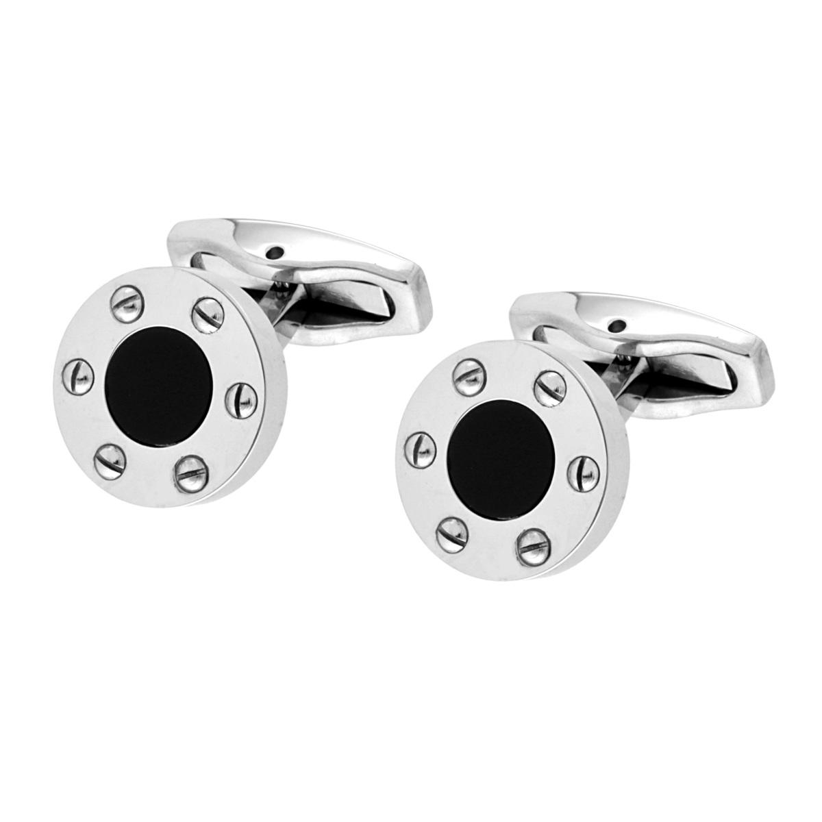Accessori Gemelli Uomo forma Tonda con Onice Nero mm 14 in ACCIAIO