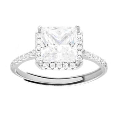 Anello Solitario con Cubic Zirconia quadrato Bianco in ARGENTO 925 Galvanica Rodio