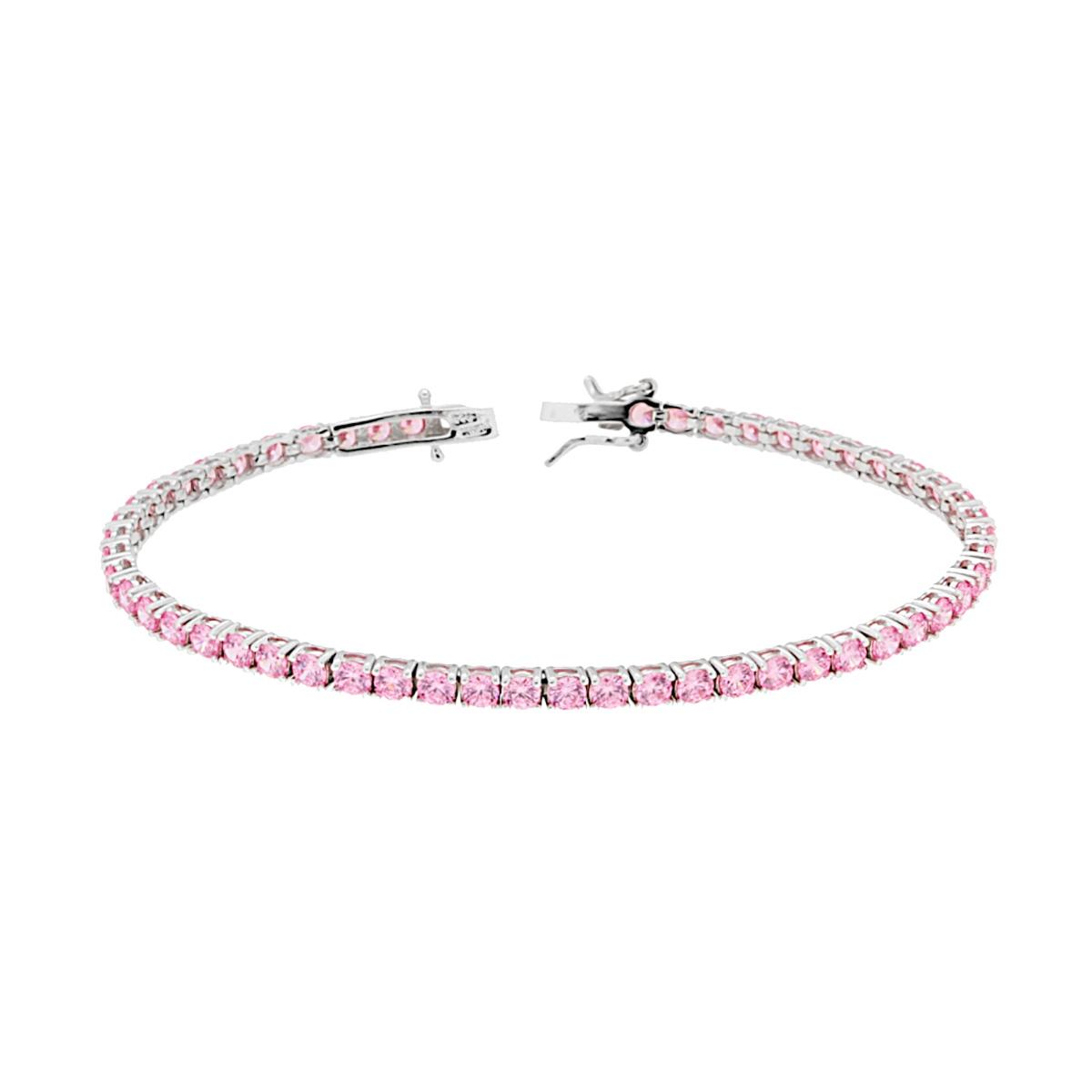 Bracciale Tennis Griffe cm 16,5 con Zirconi mm 3 Rosa in ARGENTO 925 Galvanica Rodio