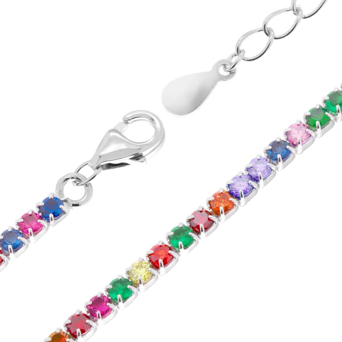 Collana Tennis Griffe cm 36+6 con Zirconi 2 mm Multicolor in ARGENTO 925 Galvanica Rodio