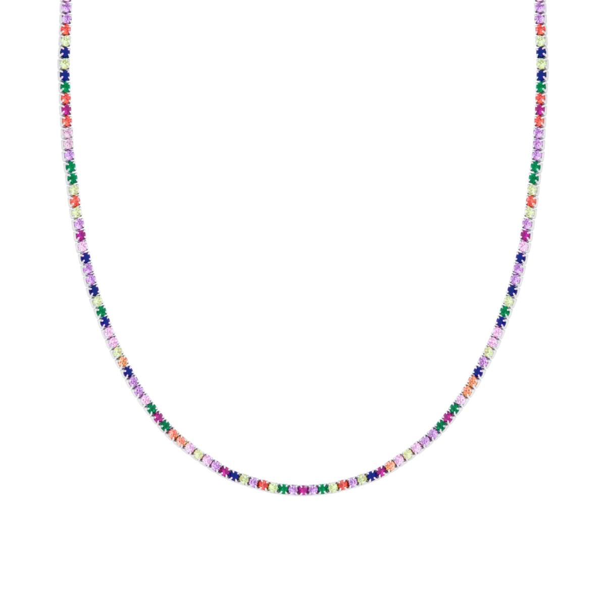Collana Tennis Griffe cm 36+6 con Zirconi 2 mm Multicolor in ARGENTO 925 Galvanica Rodio