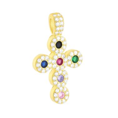 Ciondolo Croce Latina con Cubic Zirconia Multicolor in ARGENTO 925 Galvanica Oro