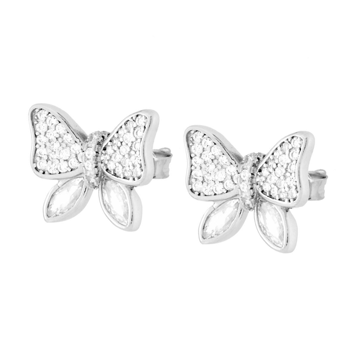 Parure Set Orecchini e Ciondolo Farfalla con Cubic Zirconia Bianchi in ARGENTO 925 Galvanica Rodio