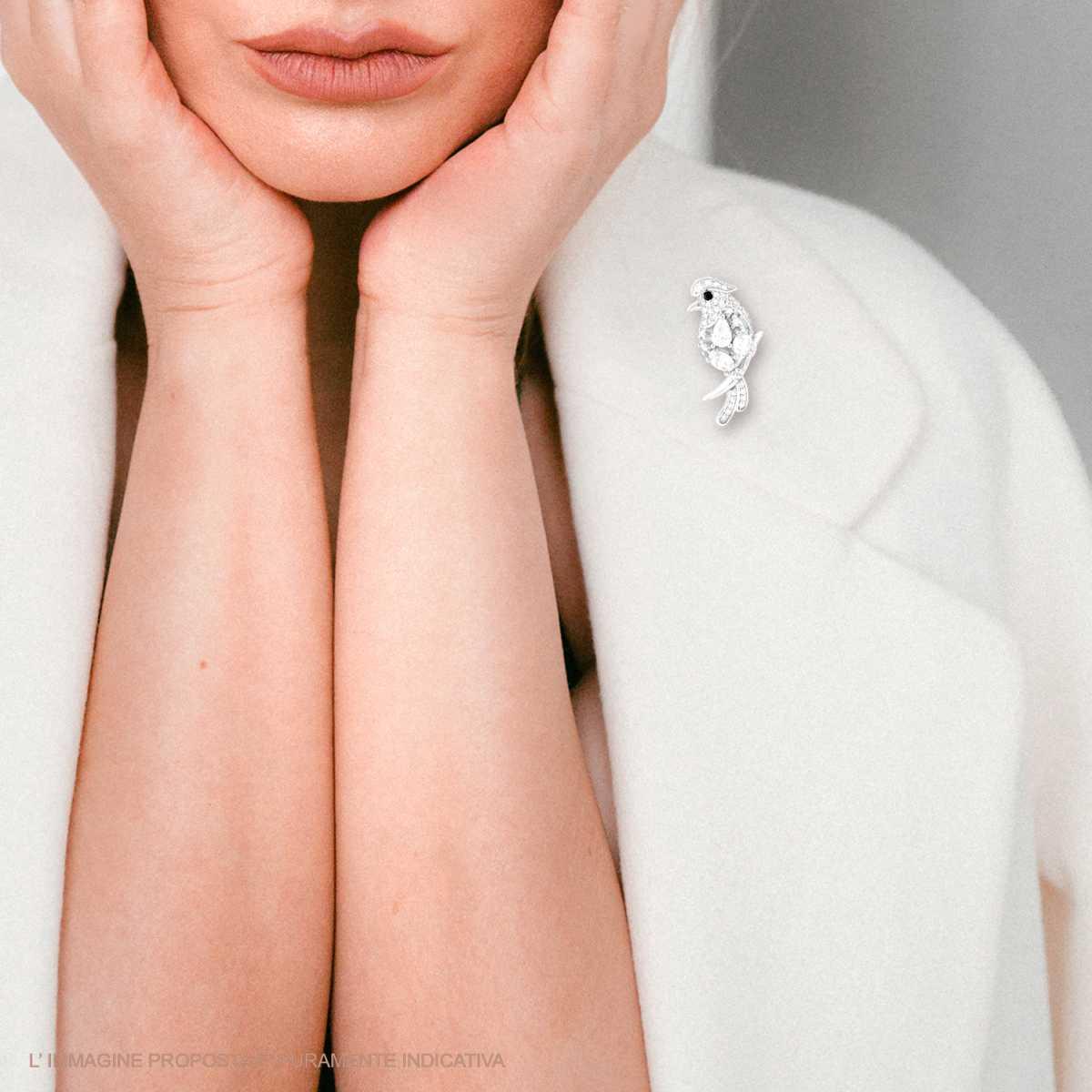 Spilla Pappagallo con Cubic Zirconia Bianchi in ARGENTO 925 Galvanica Rodio