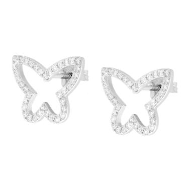 Orecchini Farfalla con Cubic Zirconia Bianchi in ARGENTO 925 Galvanica Rodio