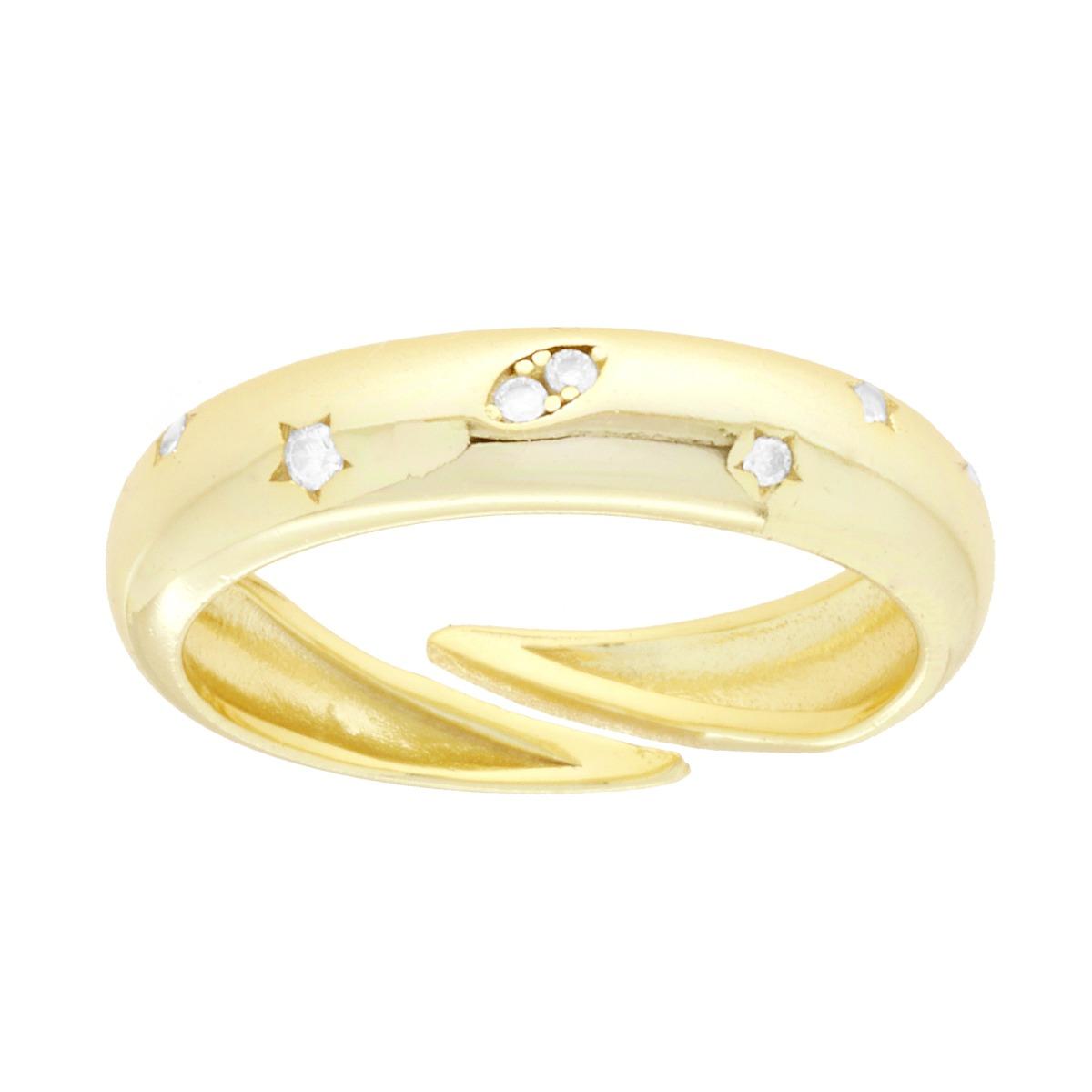 Anello Fascia con punto luce Stelle Cubic Zirconia Bianchi in ARGENTO 925 Galvanica Oro