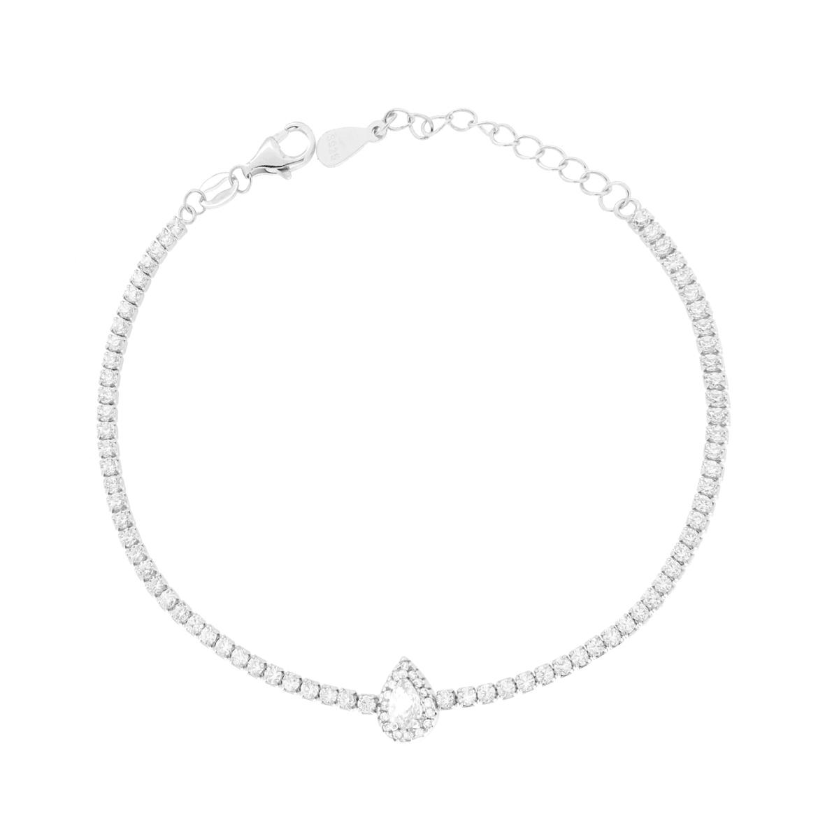 Parure Set Tennis Orecchini Collana e Bracciale Gocce Bianco contornati da Cubic Zirconia Bianchi in ARGENTO 925 Galvanica Rodio