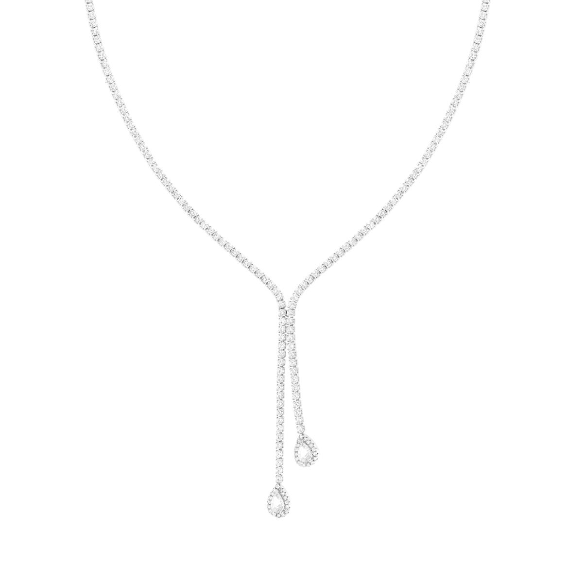 Parure Set Tennis Orecchini Collana e Bracciale Gocce Bianco contornati da Cubic Zirconia Bianchi in ARGENTO 925 Galvanica Rodio