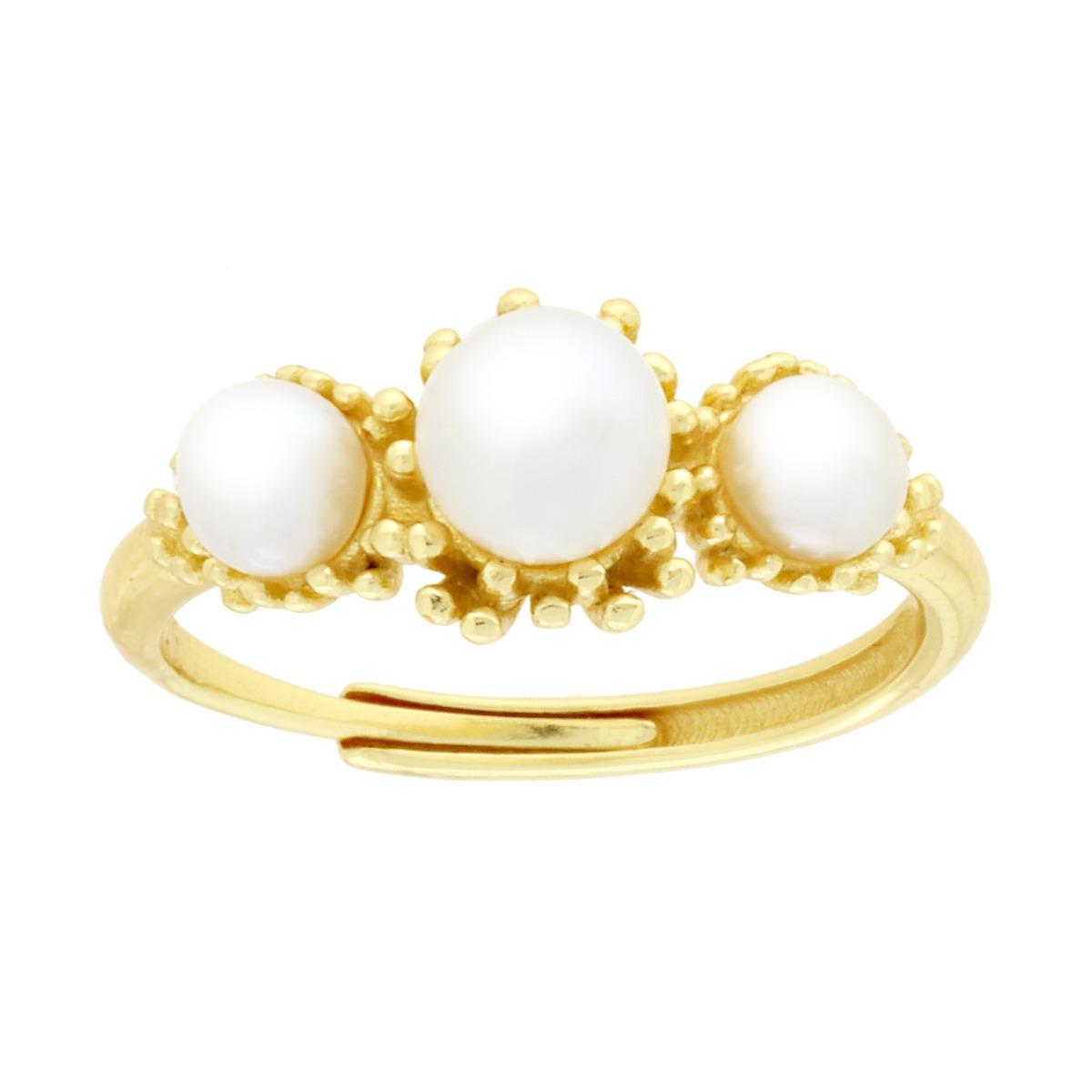 Anello Trilogy con Perle bianche su lavorazione effetto corallo in ARGENTO 925 Galvanica Oro