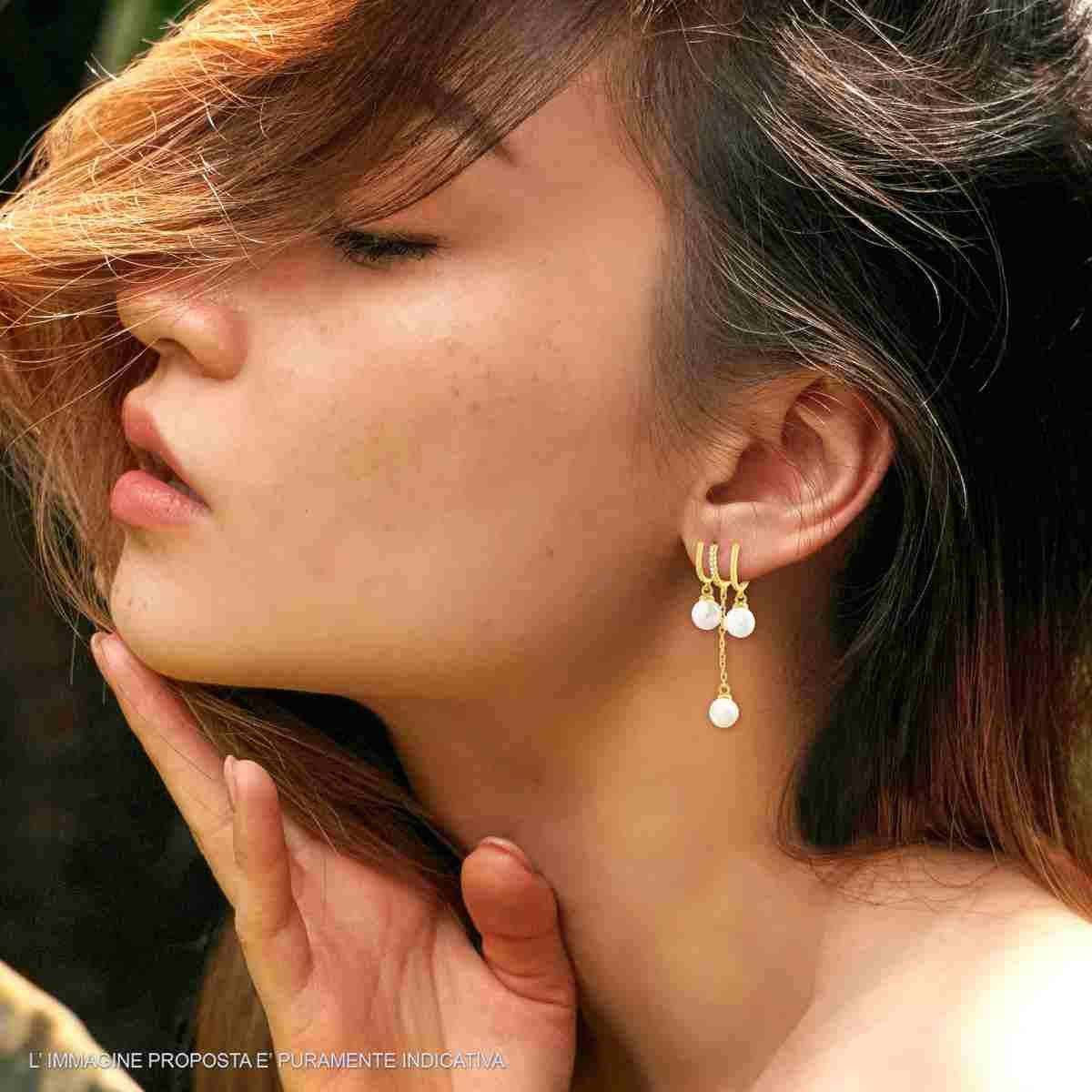 Orecchini Chandelier Perle e Cubic Zirconia Bianchi in ARGENTO 925 Galvanica Oro