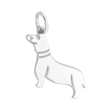 Ciondolo Piastrina Cane Basotto in ARGENTO 925 Galvanica Rodio