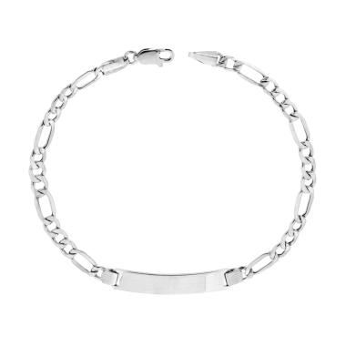 Bracciale Targa con catena Figaro alternata 3+1 mm 4,5 in ARGENTO 925 Galvanica Rodio