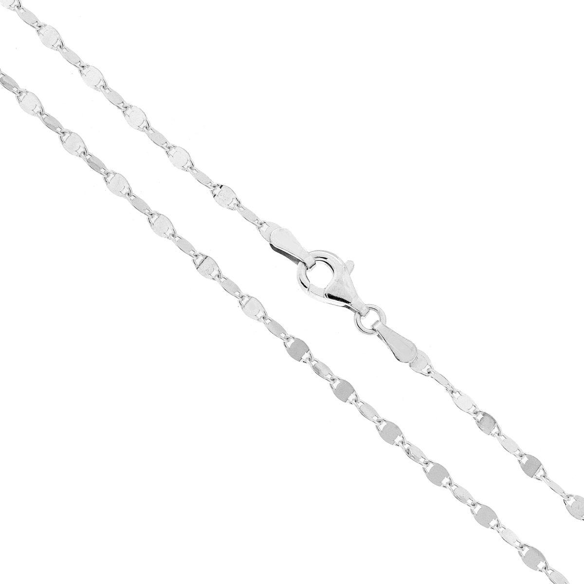 Catena Forzatina a Specchio Diamantata sezione 2.2 lunghezza cm 40 in ARGENTO 925 Galvanica Rodio
