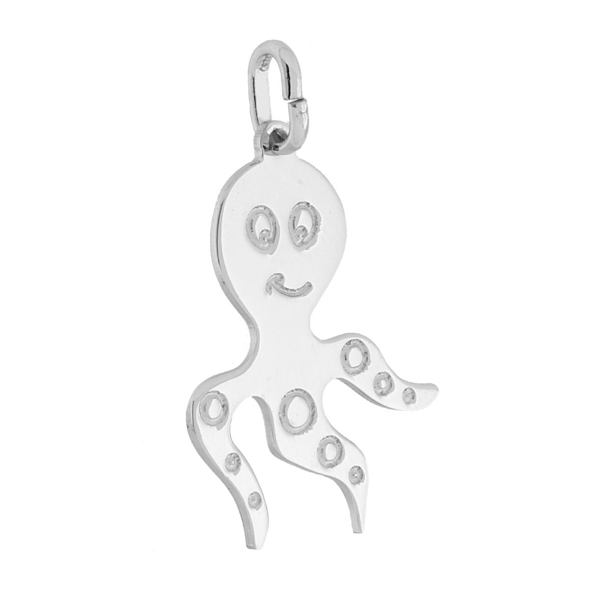 Ciondolo Piastrina Polpo in ARGENTO 925 Galvanica Rodio