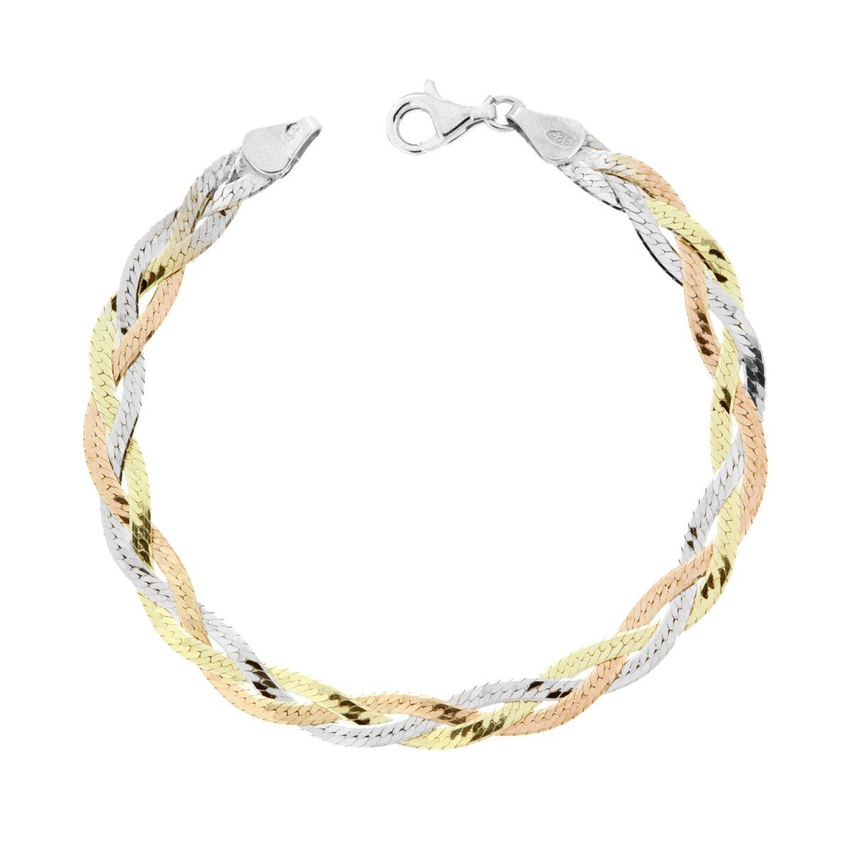 Bracciale Treccia Catena Magik in ARGENTO 925 Galvanica Rodio Oro e Rosa