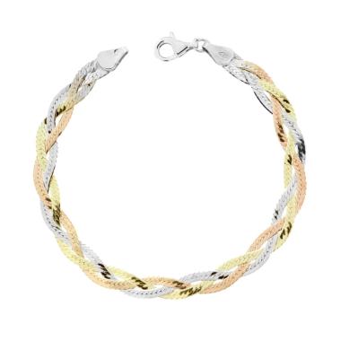 Bracciale Treccia Catena Magik in ARGENTO 925 Galvanica Rodio Oro e Rosa