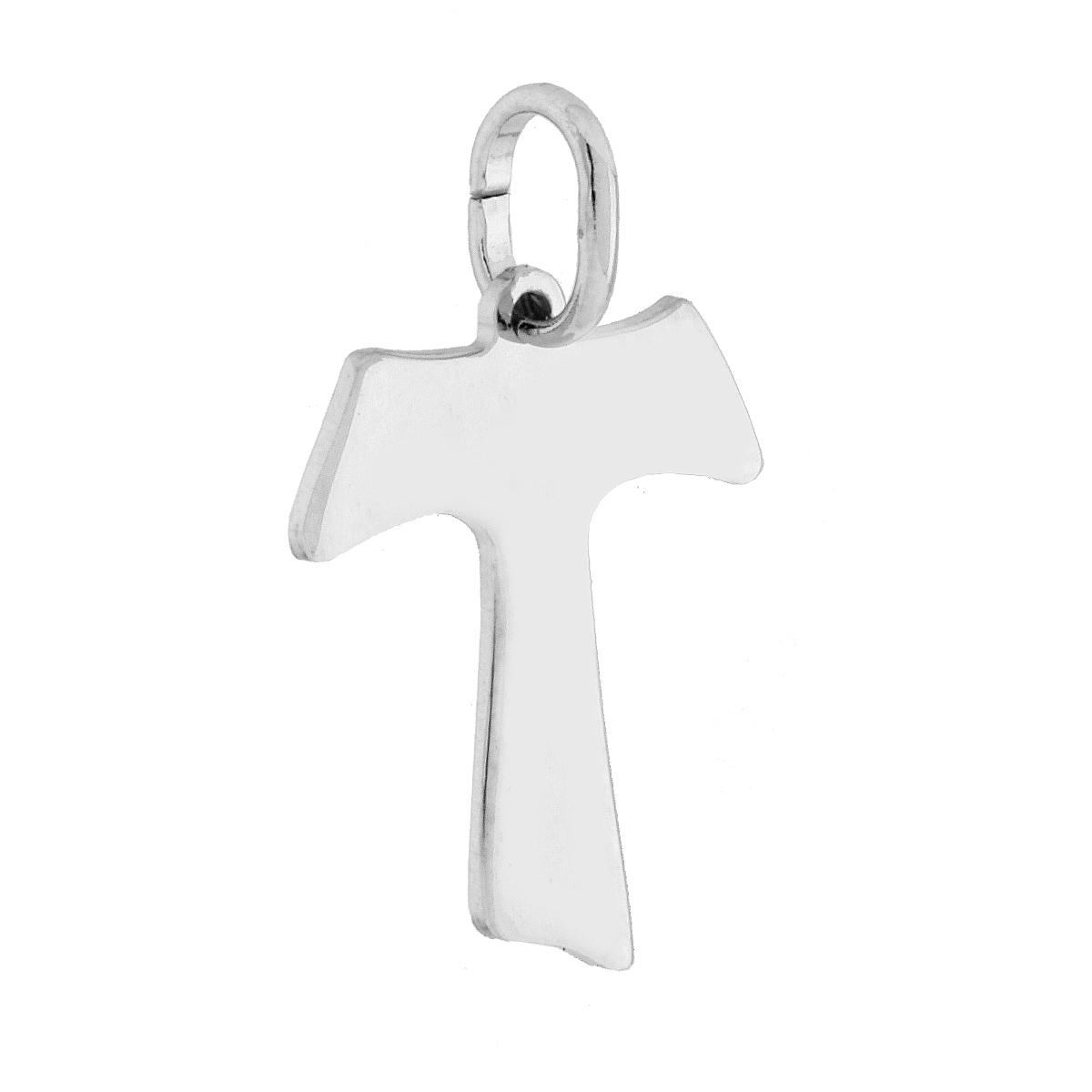 Ciondolo Croce Francescana Tao mm 21 in ARGENTO 925 Galvanica Rodio