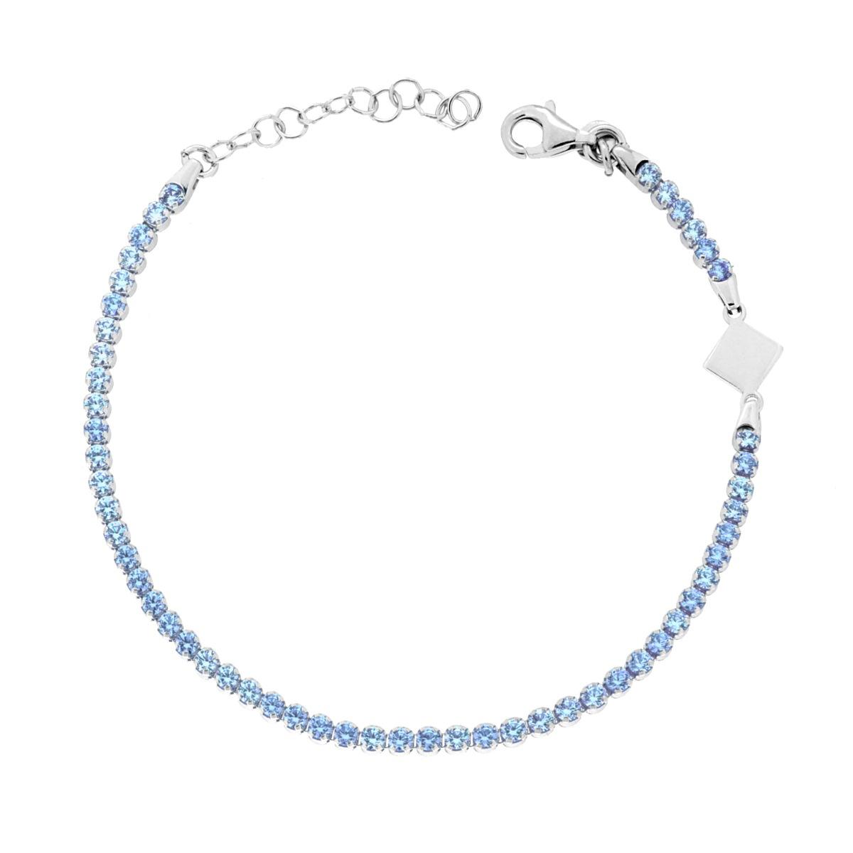 Bracciale Tennis Griffe con Cubic Zirconia Acquamarina con Piastrina Quadrata in ARGENTO 925 Galvanica Rodio