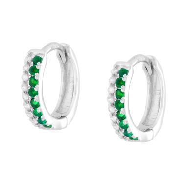 Orecchini Cerchio Scattino con Cubic Zirconia Verde Smeraldo e Bianchi in ARGENTO 925 Galvanica Rodio